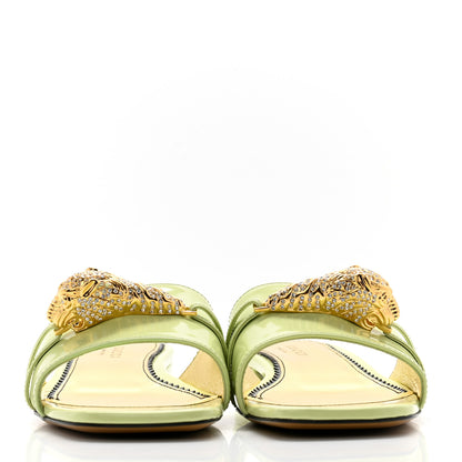 Gucci Patent Crystal Snake Head Block Heel Slide Sandals 35.5 Pistachio Green 2 of 9