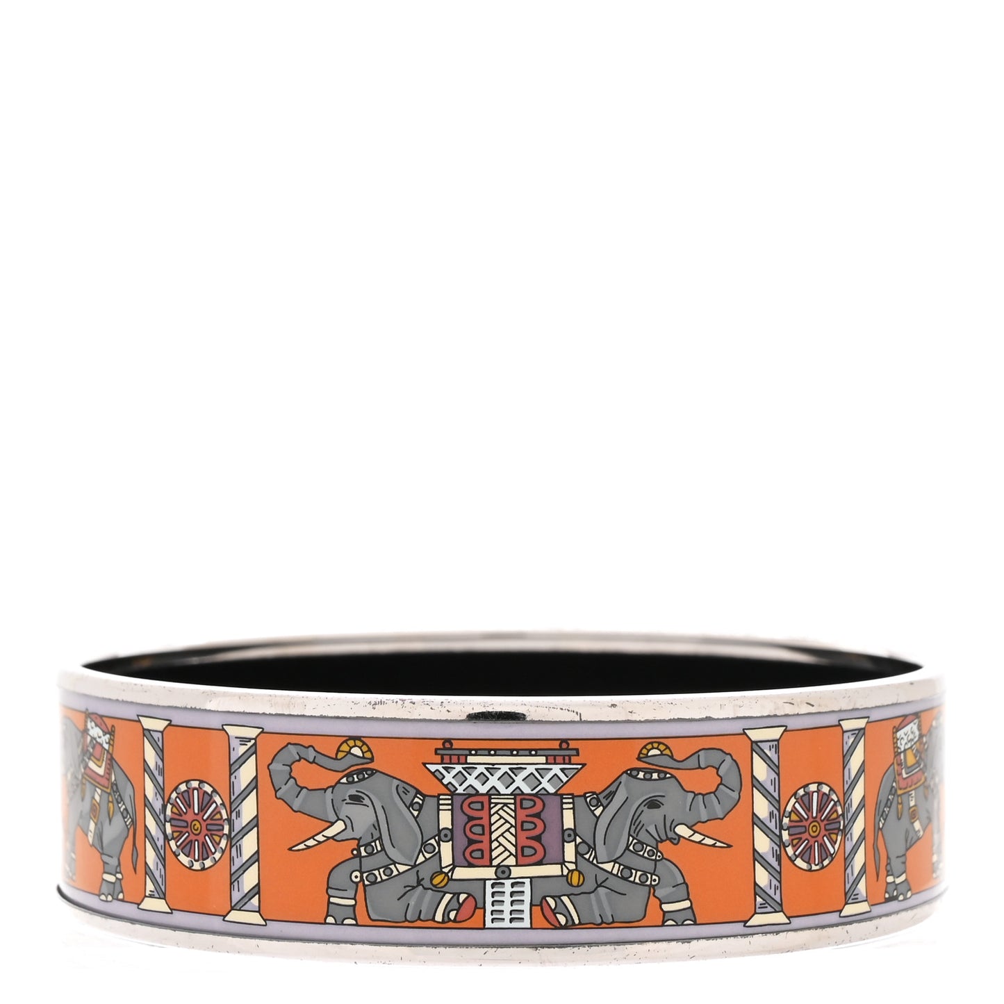 Enamel Printed Torana Elephants Wide Bracelet 70 Orange