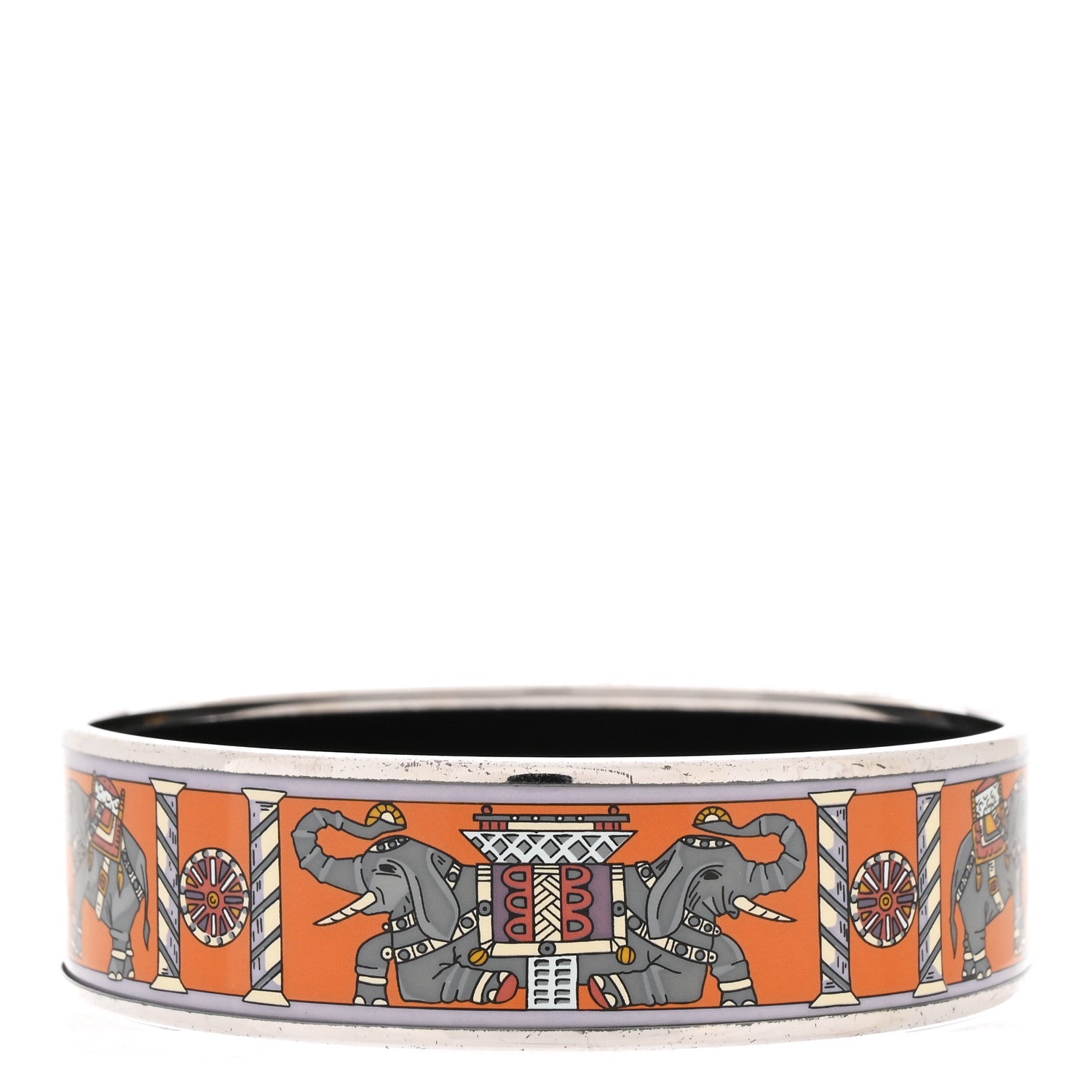 Hermes Enamel Printed Torana Elephants Wide Bracelet 70 Orange 1 of 7