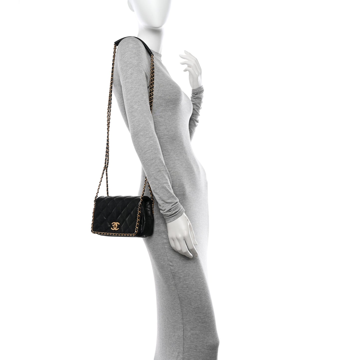 Caviar Quilted Mini Never Ending Chain Flap Black