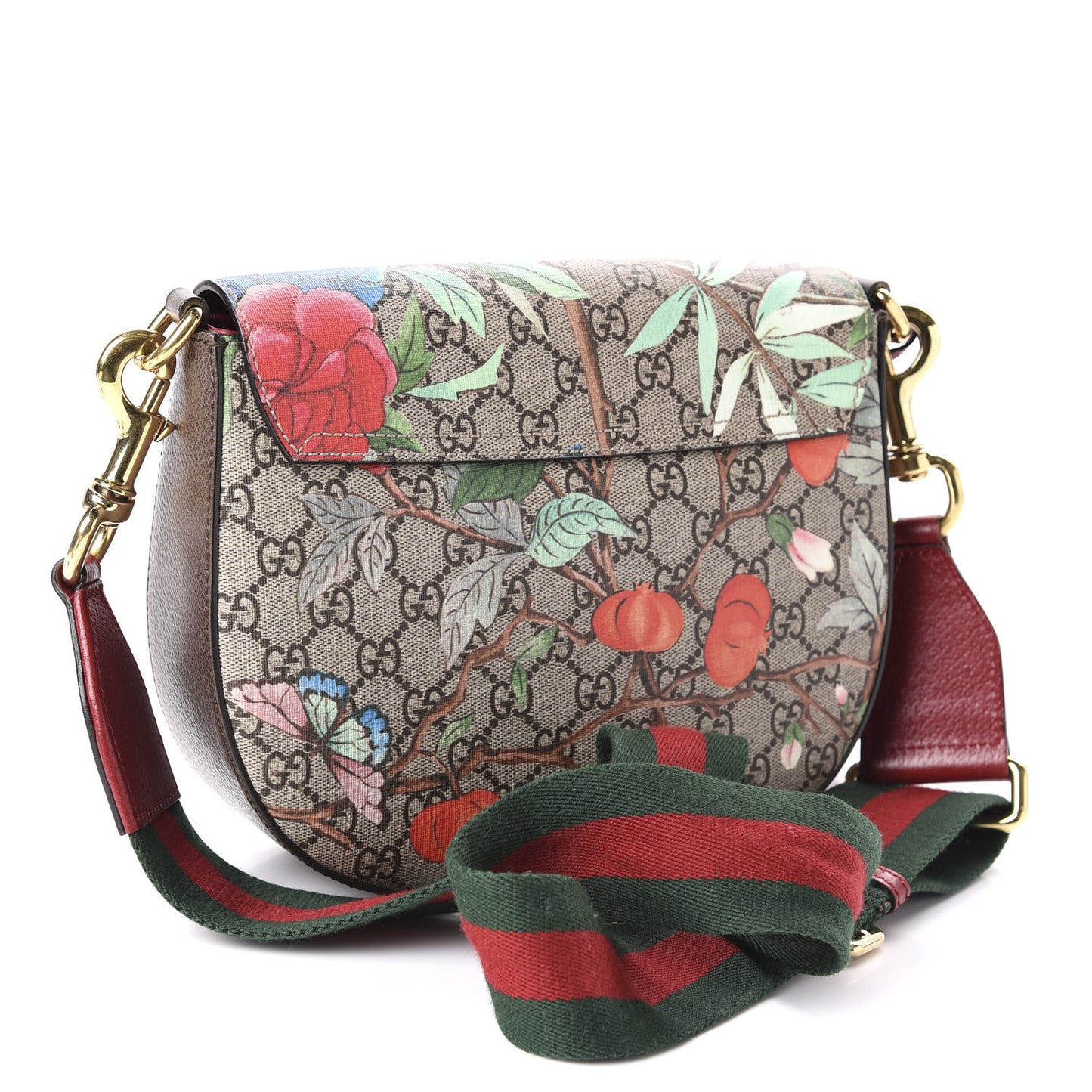 GG Supreme Monogram Tian Web Medium Padlock Messenger Shoulder Bag Beige Multicolor New Acero