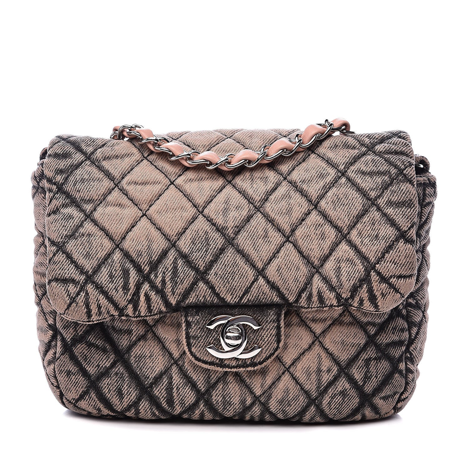 Denim Quilted Small Flap Light Pink Black
