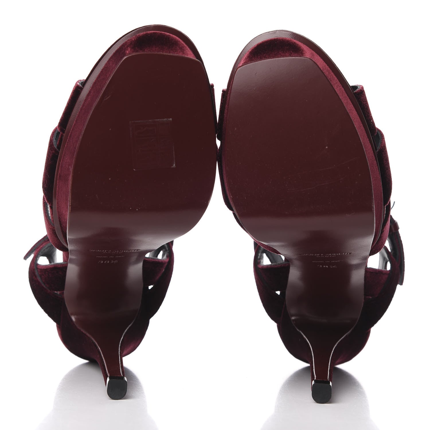 Saint Laurent Velvet Tribute 105 Platform Sandals 38.5 Burgundy 5 of 9