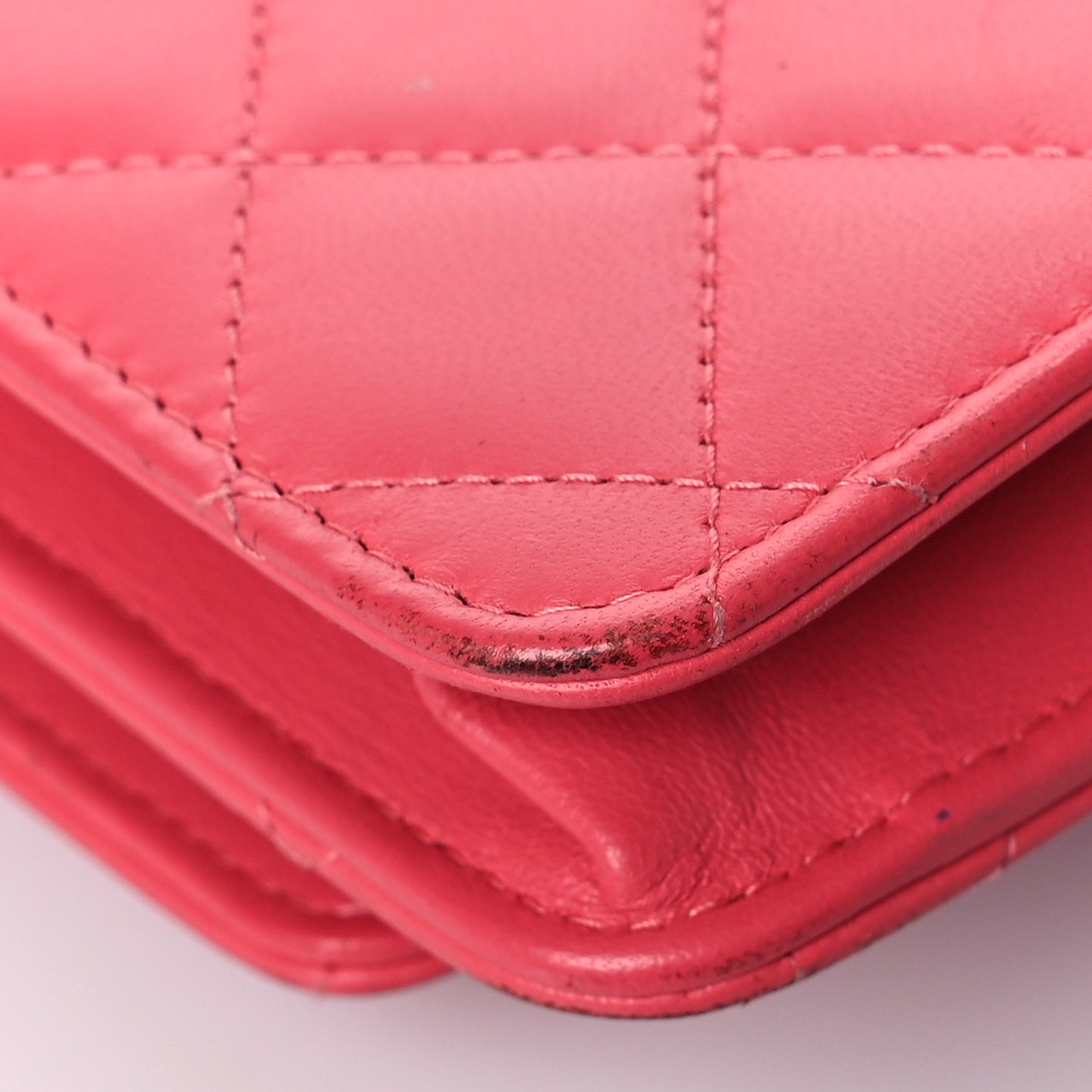 Lambskin Quilted Trendy CC Wallet On Chain WOC Pink