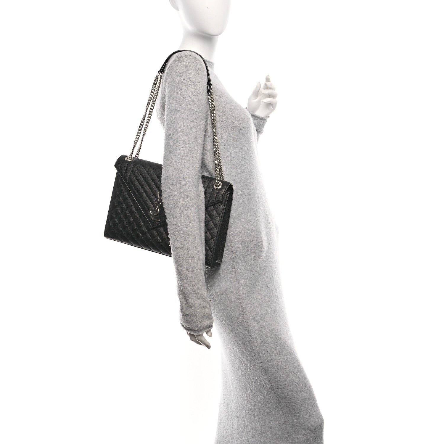 Saint Laurent Grain De Poudre Textured Mixed Matelasse Large Triquilt Monogram Satchel Black 2 of 10