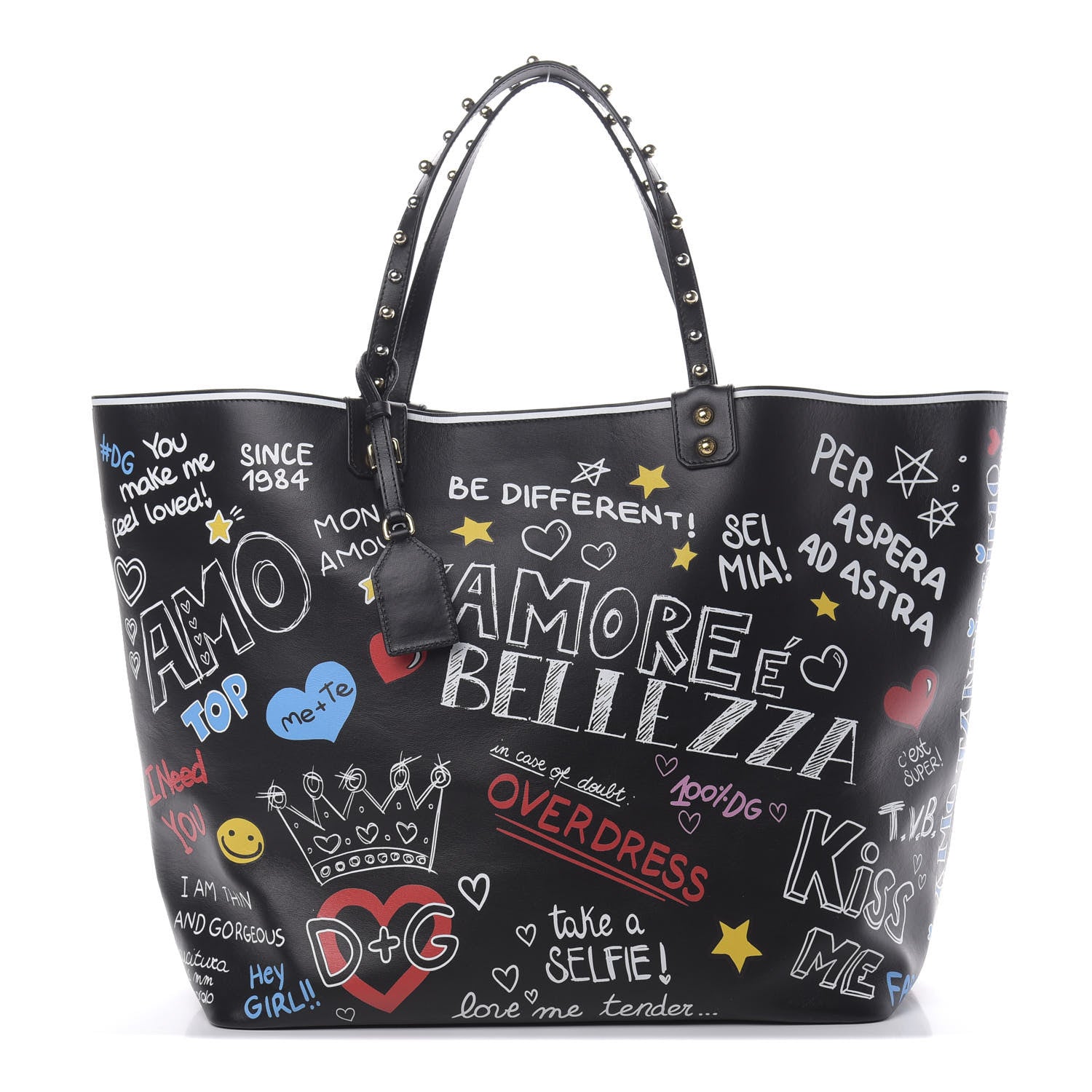 Dolce & Gabbana Calfskin Graffiti Printed Tote Black 1 of 11