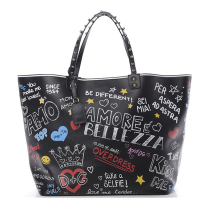 Dolce & Gabbana Calfskin Graffiti Printed Tote Black 1 of 11
