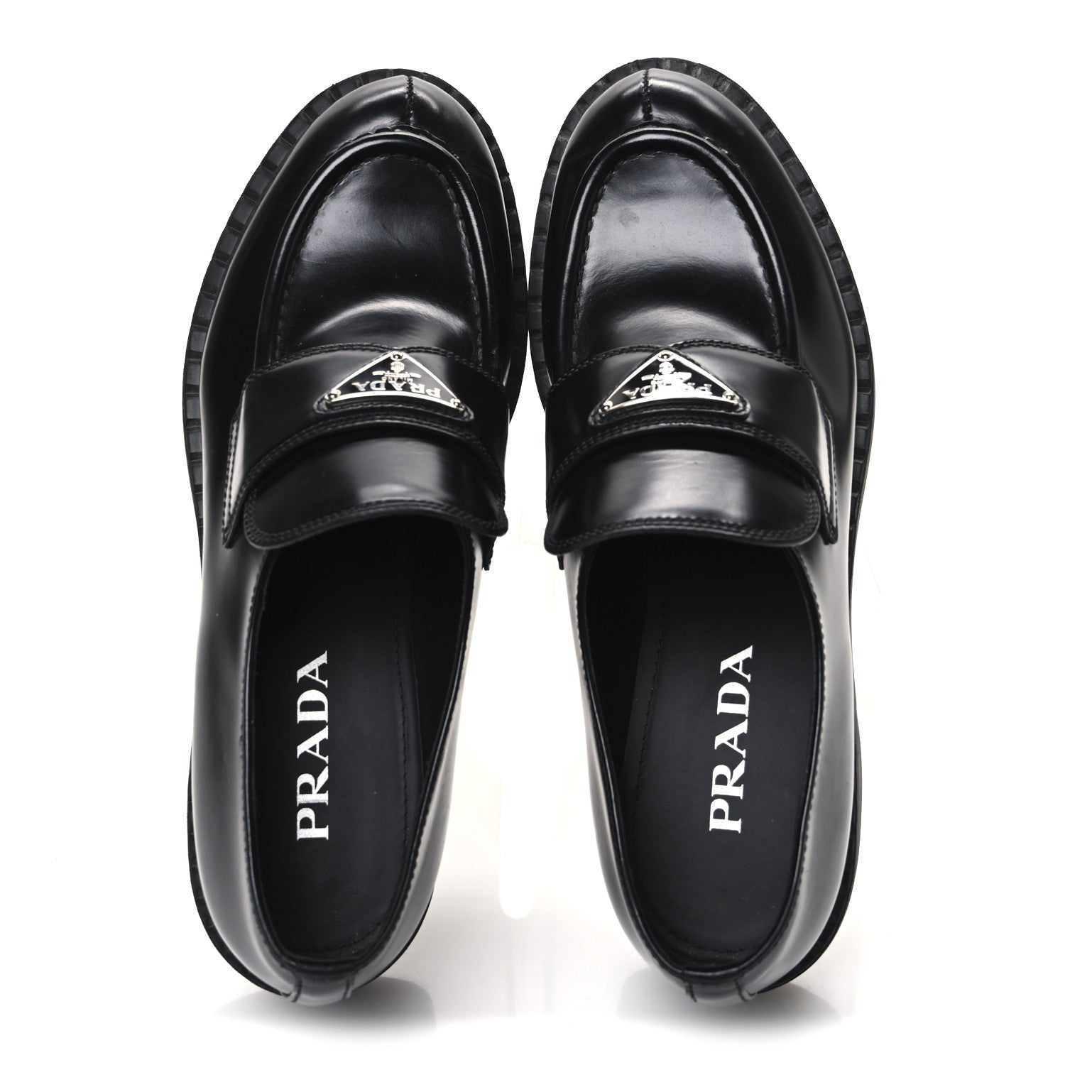 Prada Spazzolato Metal Triangle Logo 50mm Loafers 40 Black 2 of 10