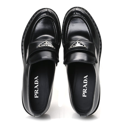 Prada Spazzolato Metal Triangle Logo 50mm Loafers 40 Black 2 of 10