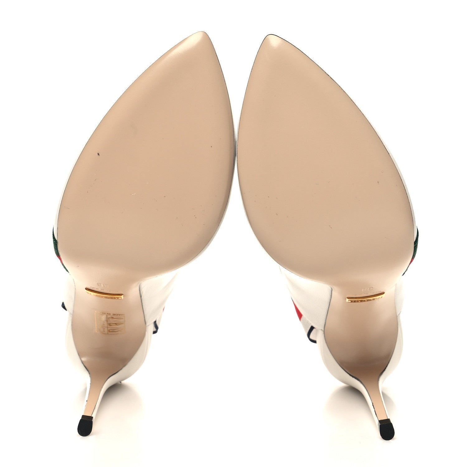 Gucci Malaga Kid Web Sylvie High Heel Slingback Pumps 38 White 5 of 8