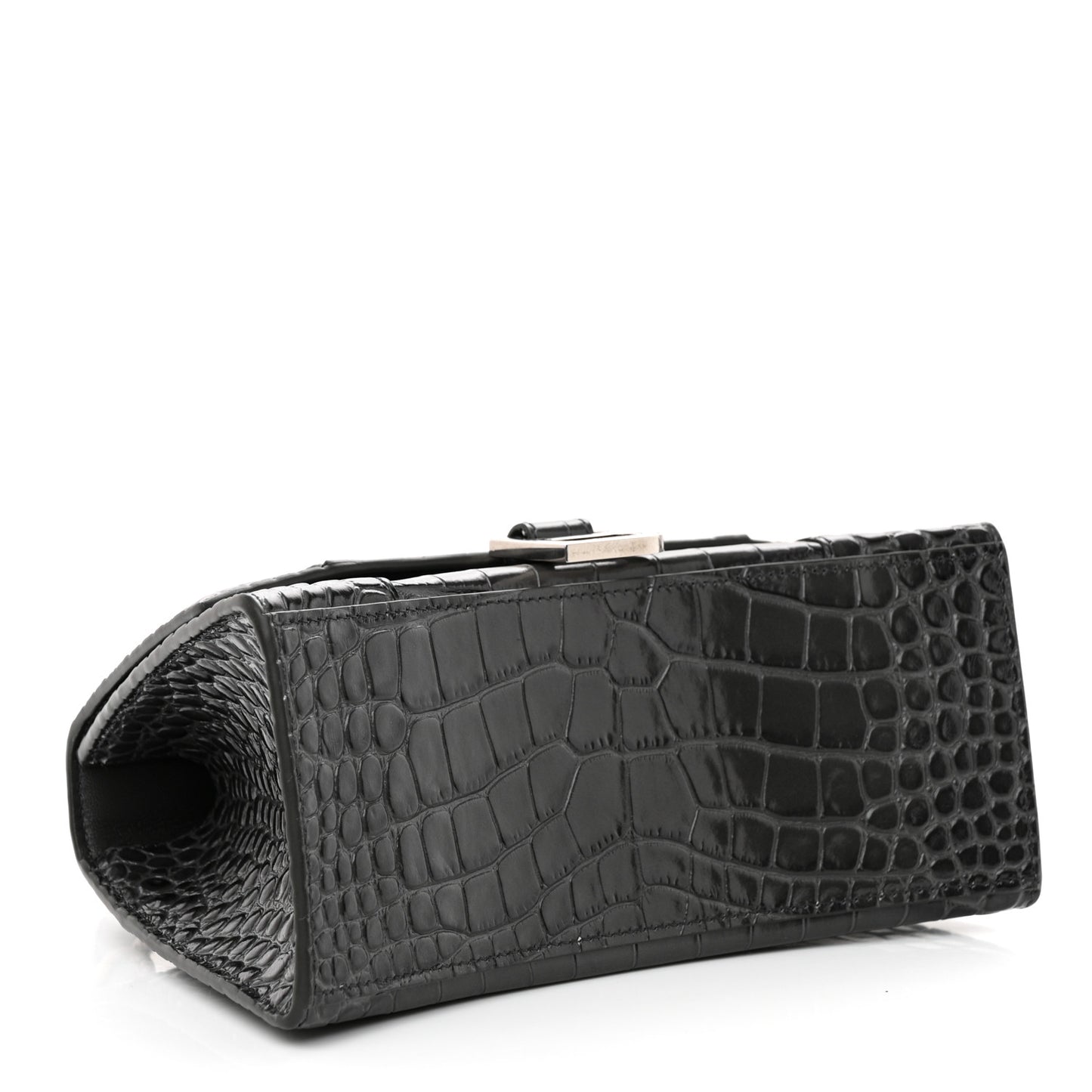 Shiny Calfskin Crocodile Embossed Small Hourglass Top Handle Bag Dark Grey