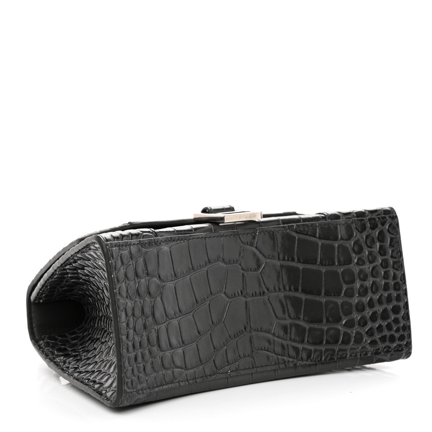 Balenciaga Shiny Calfskin Crocodile Embossed Small Hourglass Top Handle Bag Dark Grey 4 of 13