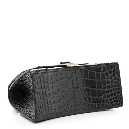 Balenciaga Shiny Calfskin Crocodile Embossed Small Hourglass Top Handle Bag Dark Grey 4 of 13