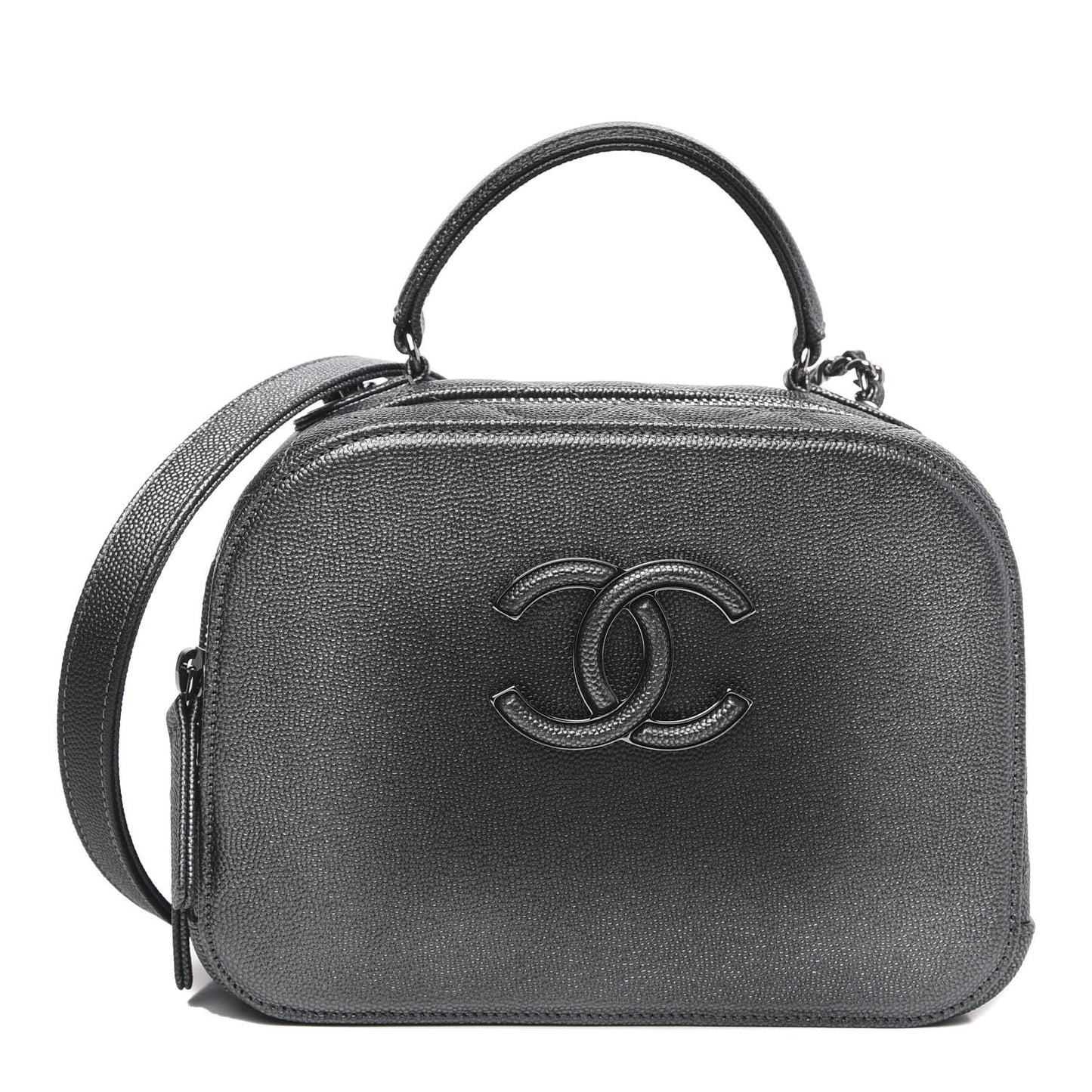 Metallic Caviar Small Coco Curve Vanity Bag Black Ruthenium