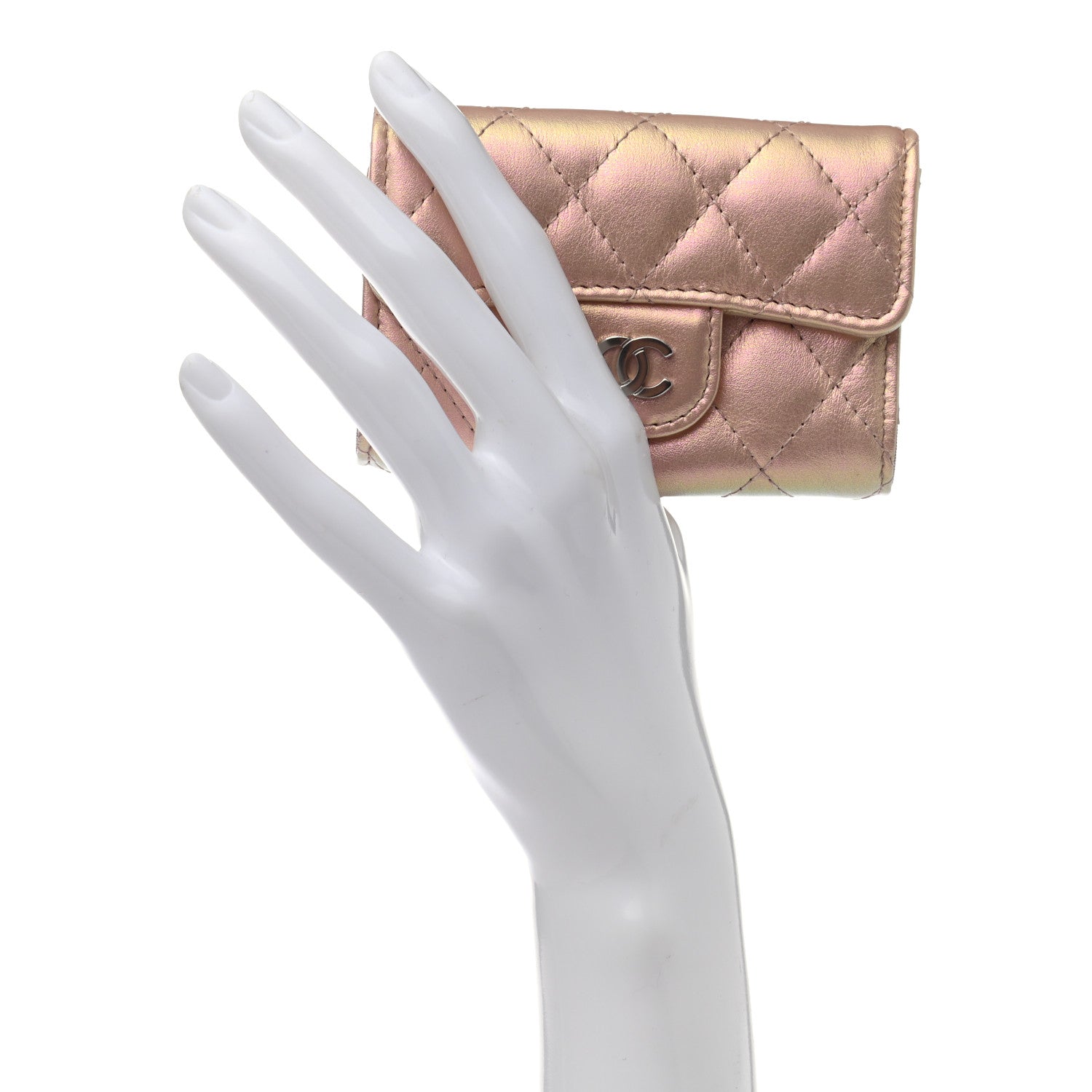 Chanel Iridescent Calfskin Quilted Classic 4 Key Holder Wallet Pink 2 of 8