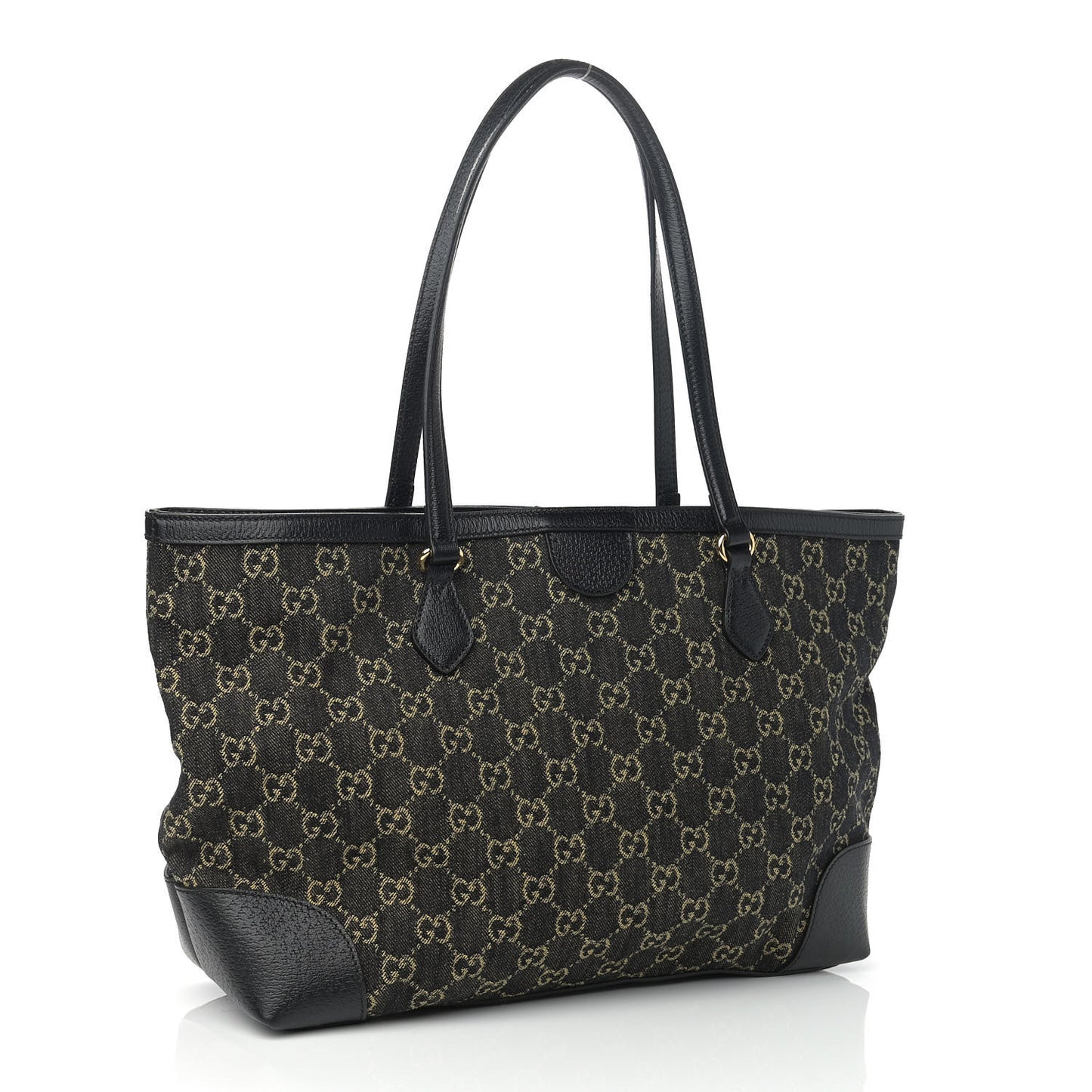 Jacquard Black Denim GG Monogram Medium Ophidia Shopping Tote Black Ivory