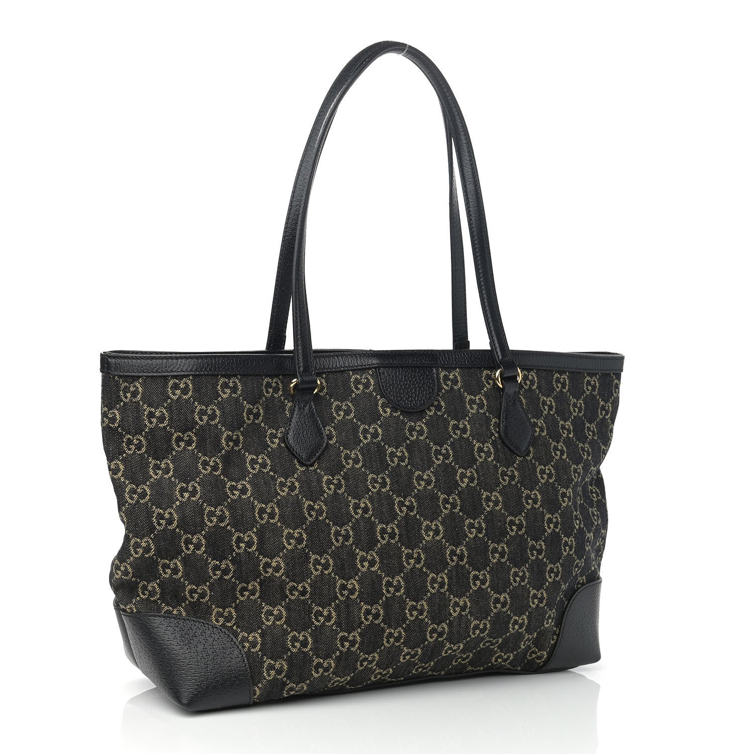 Gucci Jacquard Black Denim GG Monogram Medium Ophidia Shopping Tote Black Ivory 3 of 10