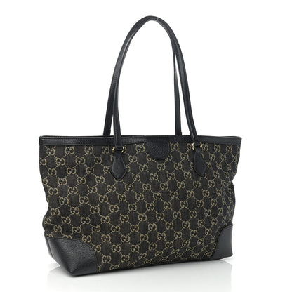 Gucci Jacquard Black Denim GG Monogram Medium Ophidia Shopping Tote Black Ivory 3 of 10