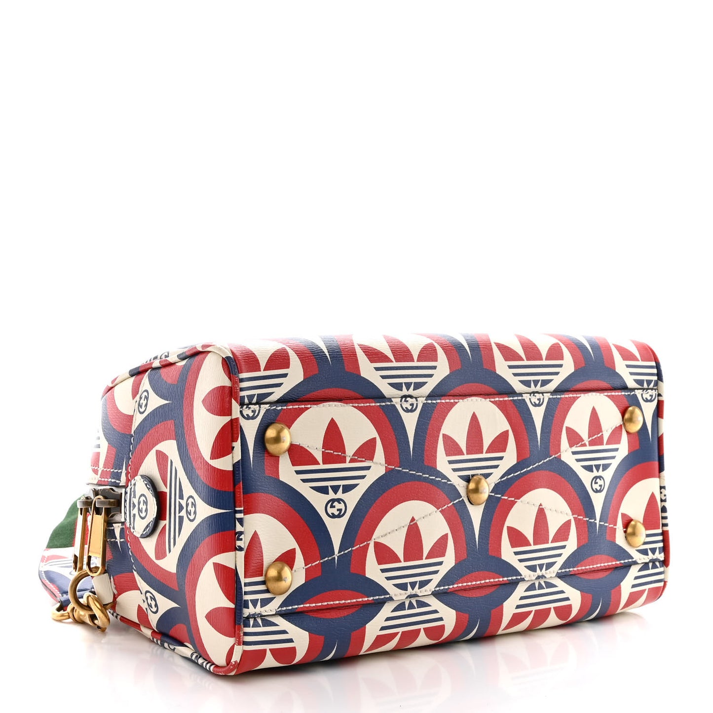 X ADIDAS Shangai Calfskin Web Trefoil Interlocking G Mini Duffle Bag Red White Blue