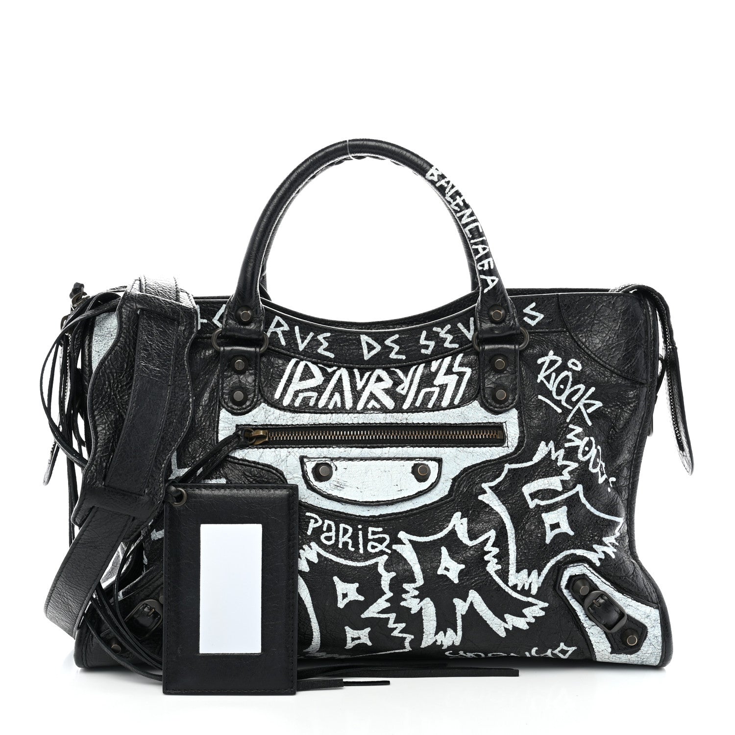 Balenciaga Agneau Arena Graffiti All Over Classic Hardware City Black White 3 of 11