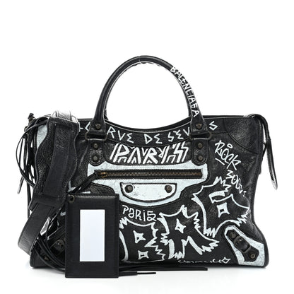 Balenciaga Agneau Arena Graffiti All Over Classic Hardware City Black White 3 of 11