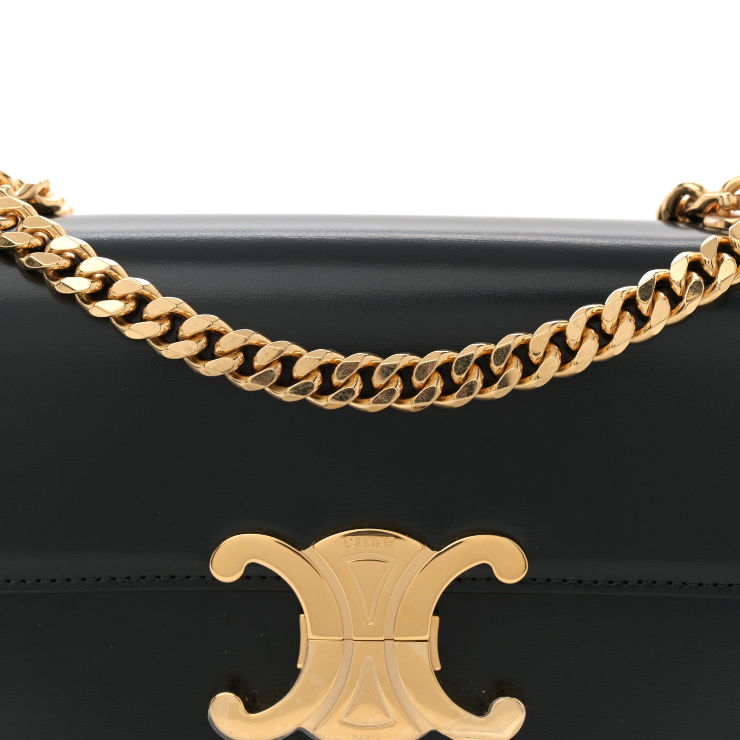 Celine Shiny Calfskin Triomphe Chain Shoulder Bag Black 8 of 11