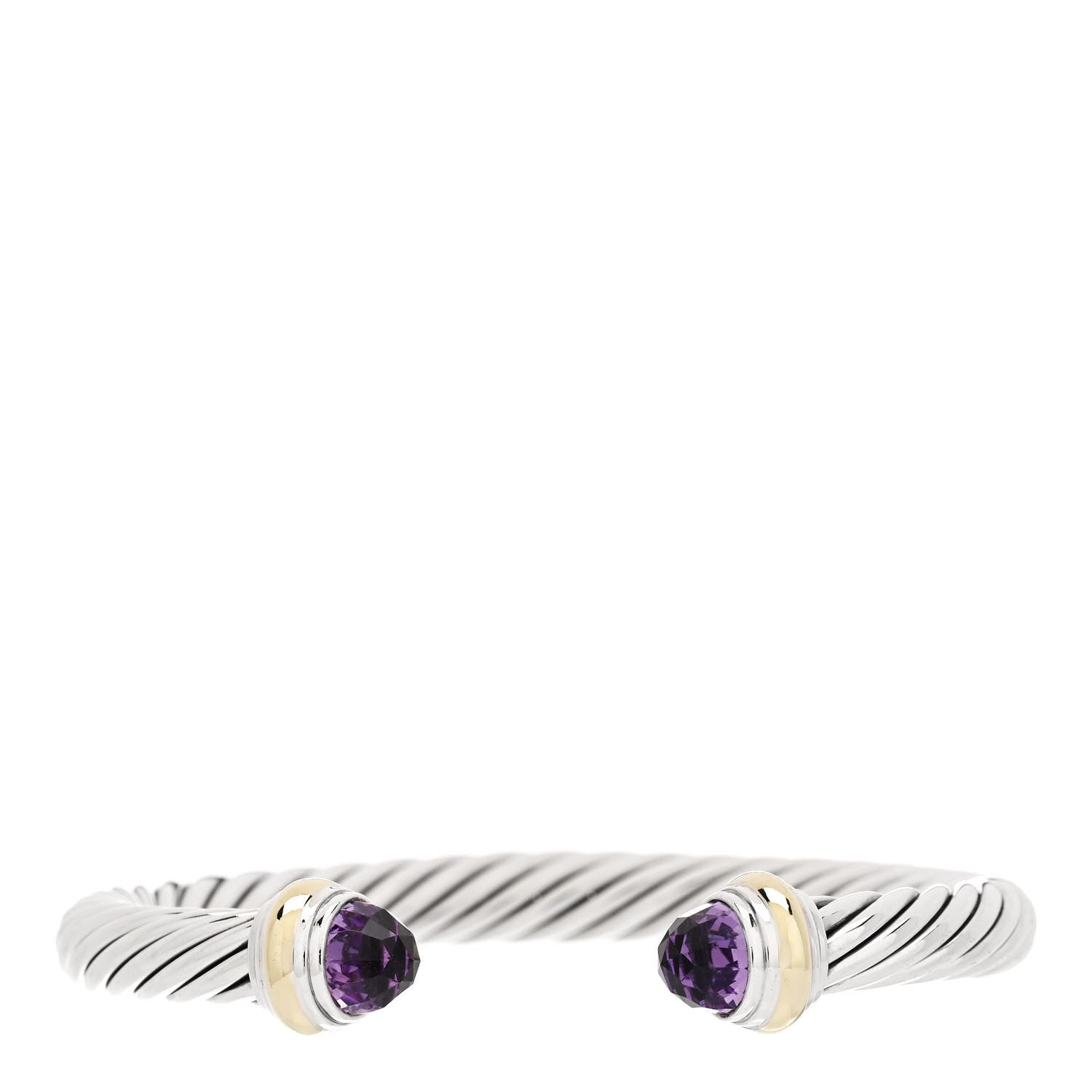 David Yurman Sterling Silver 14K Yellow Gold Amethyst 7mm Cable Classics Bracelet 1 of 3