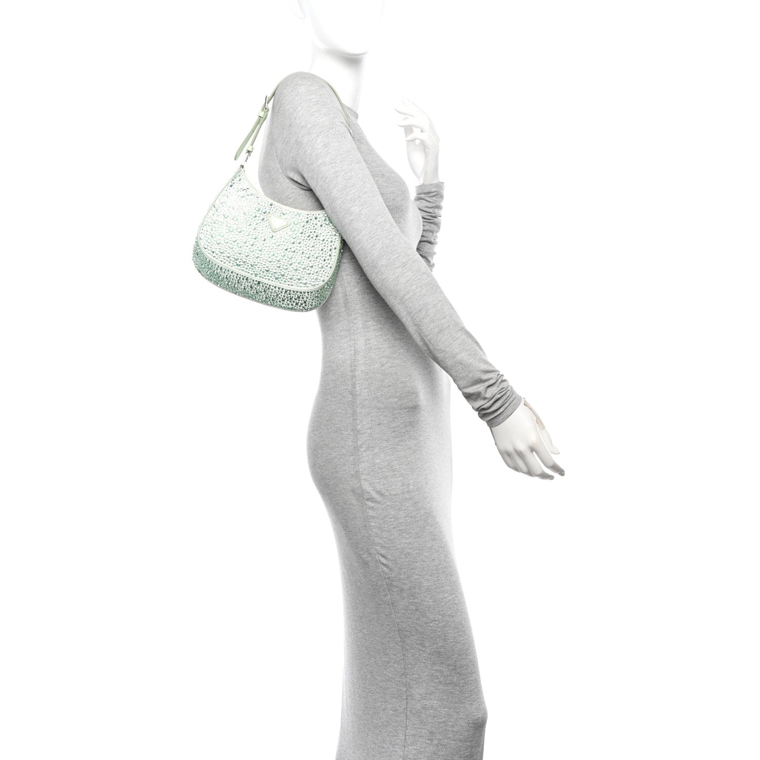 Prada Satin Crystal Cleo Adjustable Strap Shoulder Bag Acqua 2 of 13