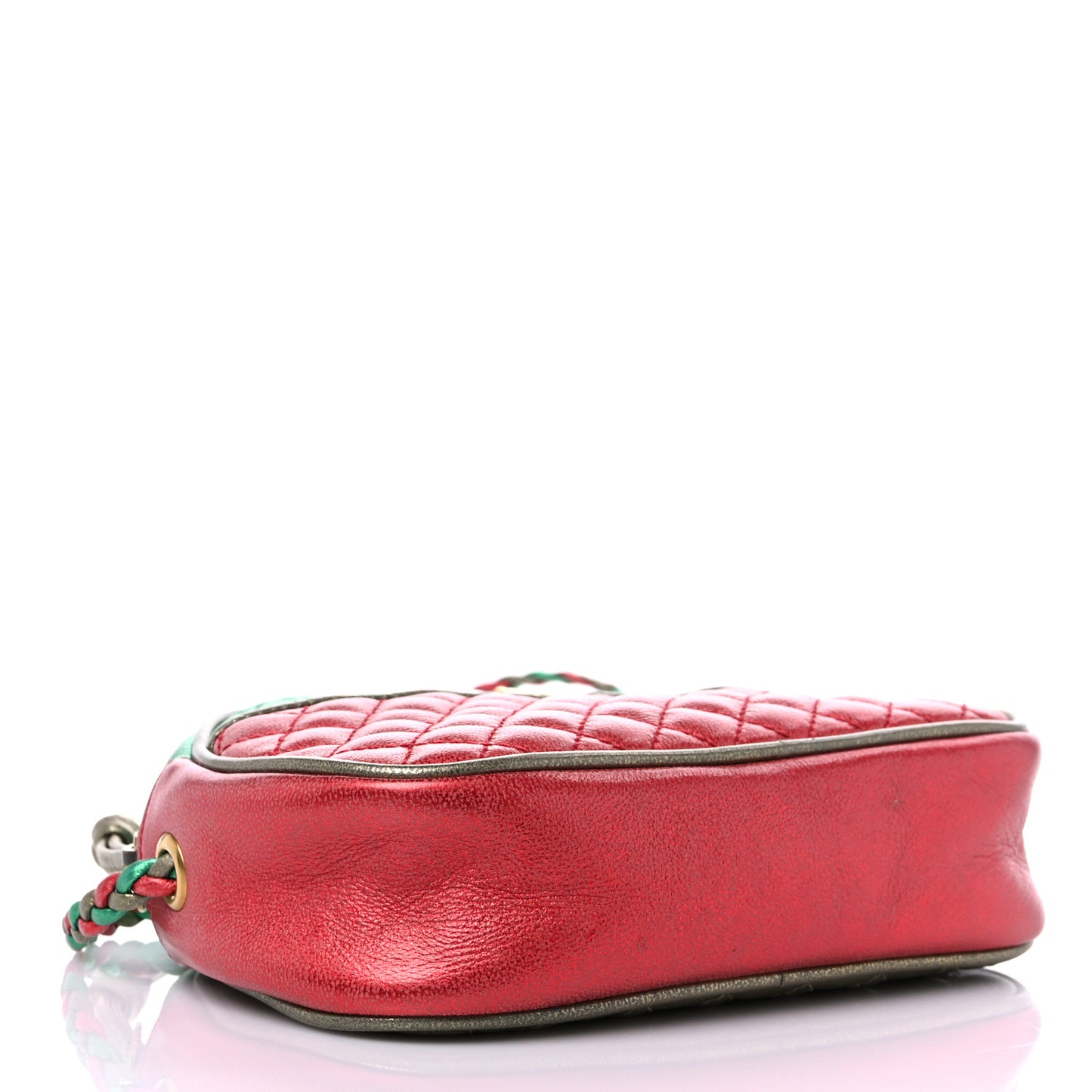 Laminated Nappa Trapuntata Mini Zumi Dome Shoulder Bag Rosso Jasmine Green Rame