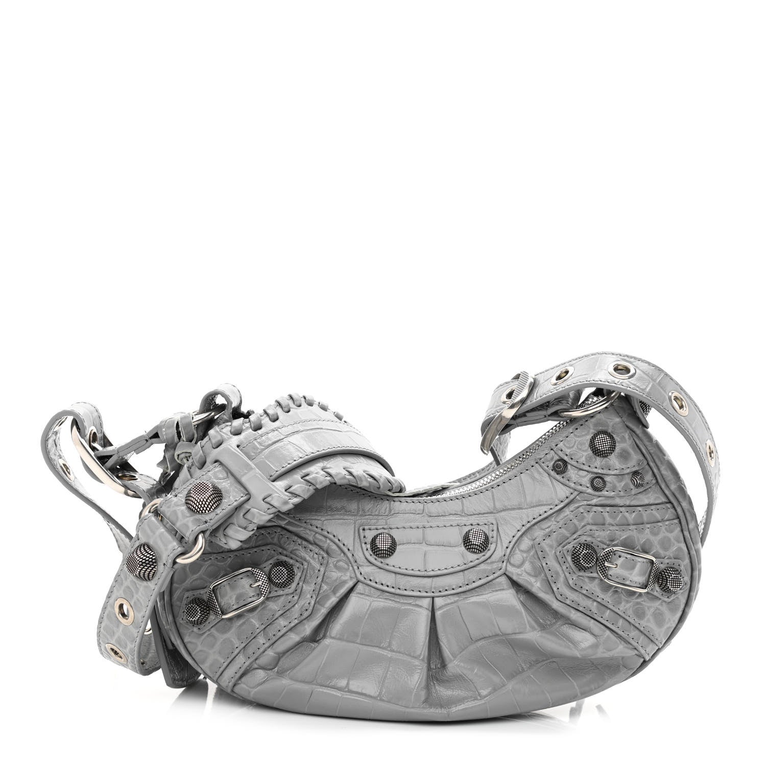 Balenciaga Extra Supple Calfskin Crocodile Embossed Le Cagole Shoulder Bag XS Balenciaga Grey 3 of 13