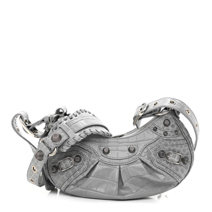 Balenciaga Extra Supple Calfskin Crocodile Embossed Le Cagole Shoulder Bag XS Balenciaga Grey 3 of 13