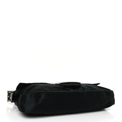 Fendi Satin Lizard Crystal Baguette Black 4 of 10