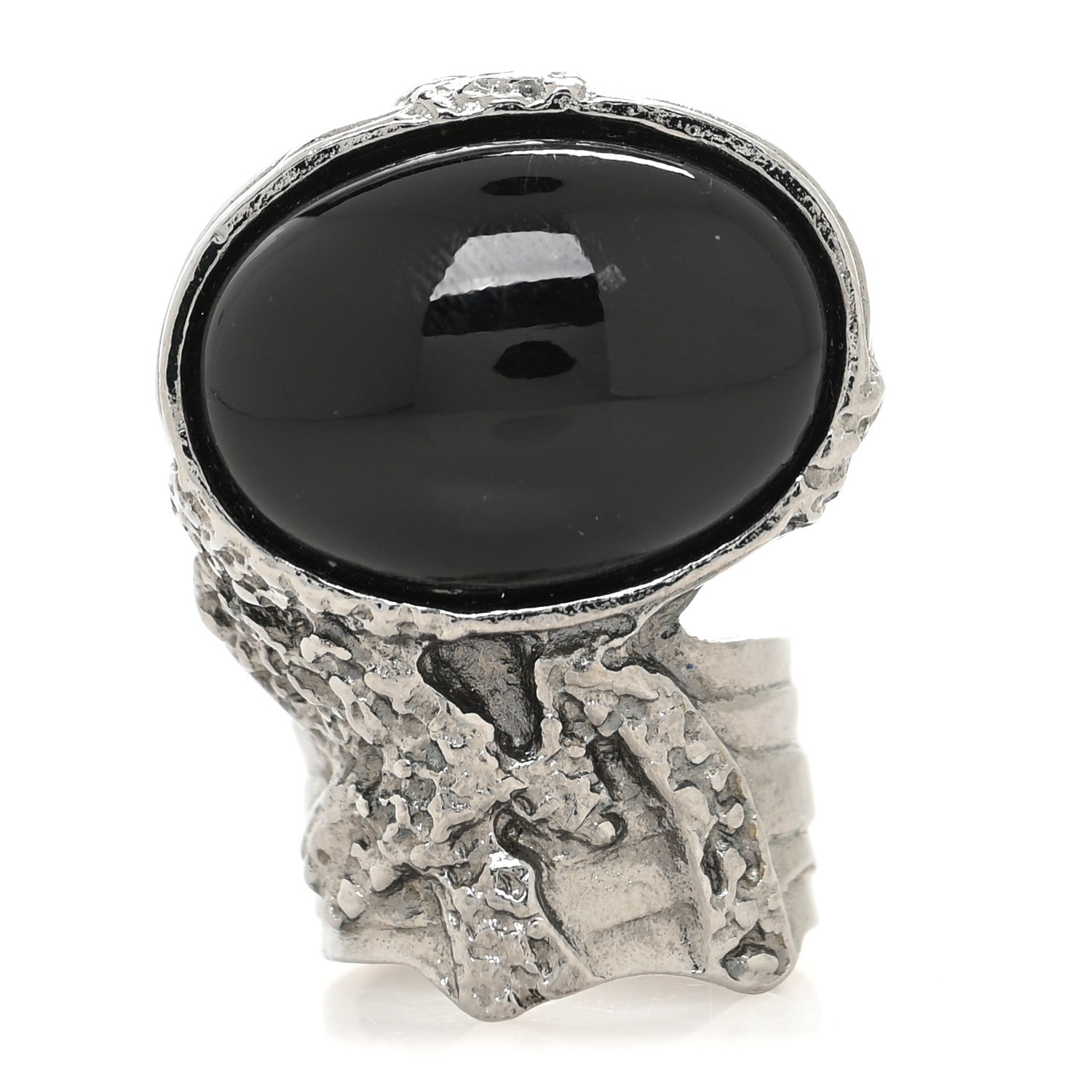 Saint Laurent Glass Cabochon Gunmetal Arty Ovale Ring 6 Black 1 of 4