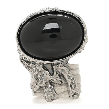 Saint Laurent Glass Cabochon Gunmetal Arty Ovale Ring 6 Black 1 of 4