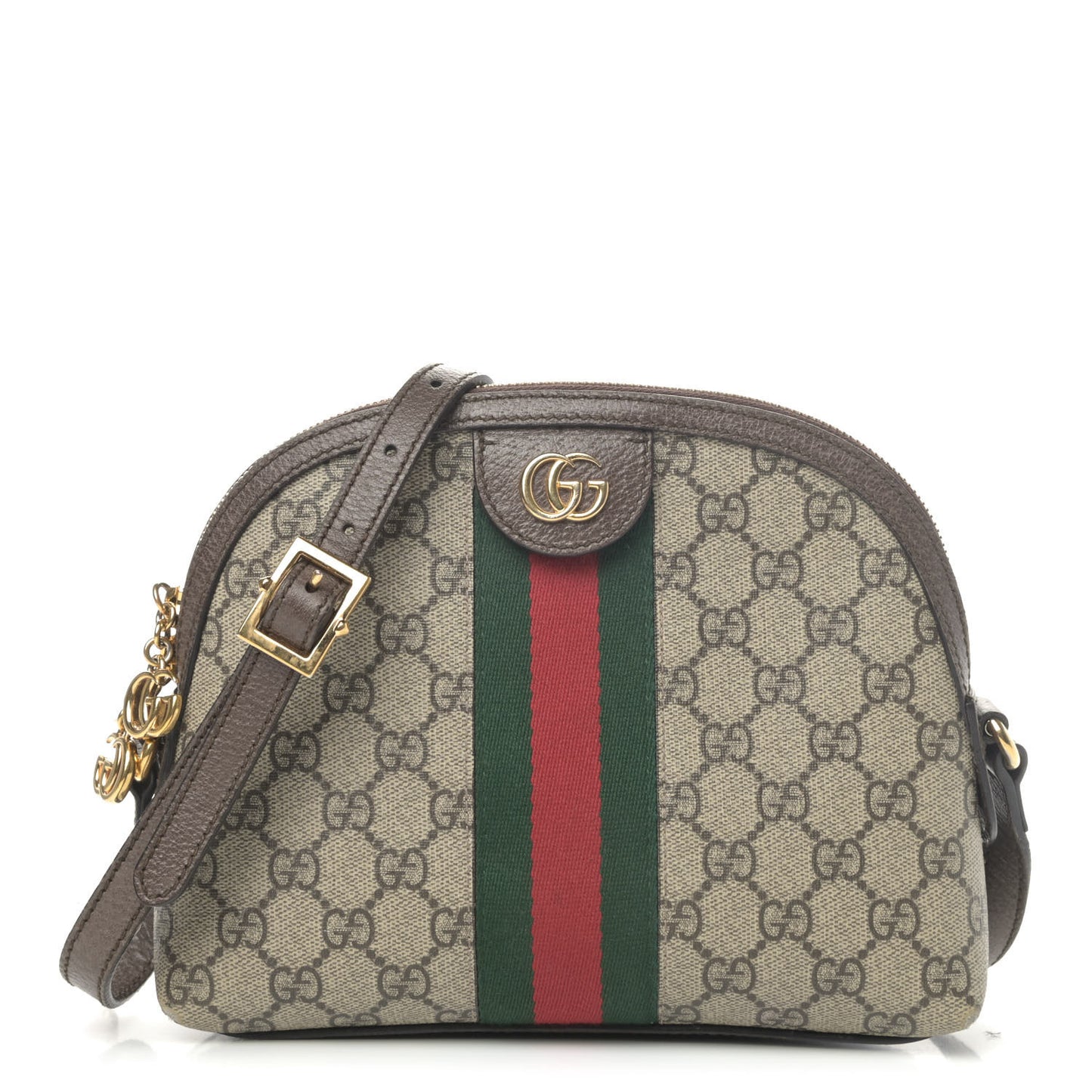 GG Supreme Monogram Textured Dollar Calfskin Web Small Ophidia Dome Shoulder Bag Beige Ebony New Acero