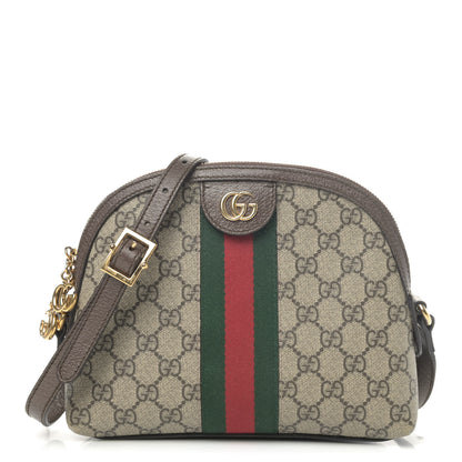 Gucci GG Supreme Monogram Textured Dollar Calfskin Web Small Ophidia Dome Shoulder Bag Beige Ebony New Acero 2 of 9