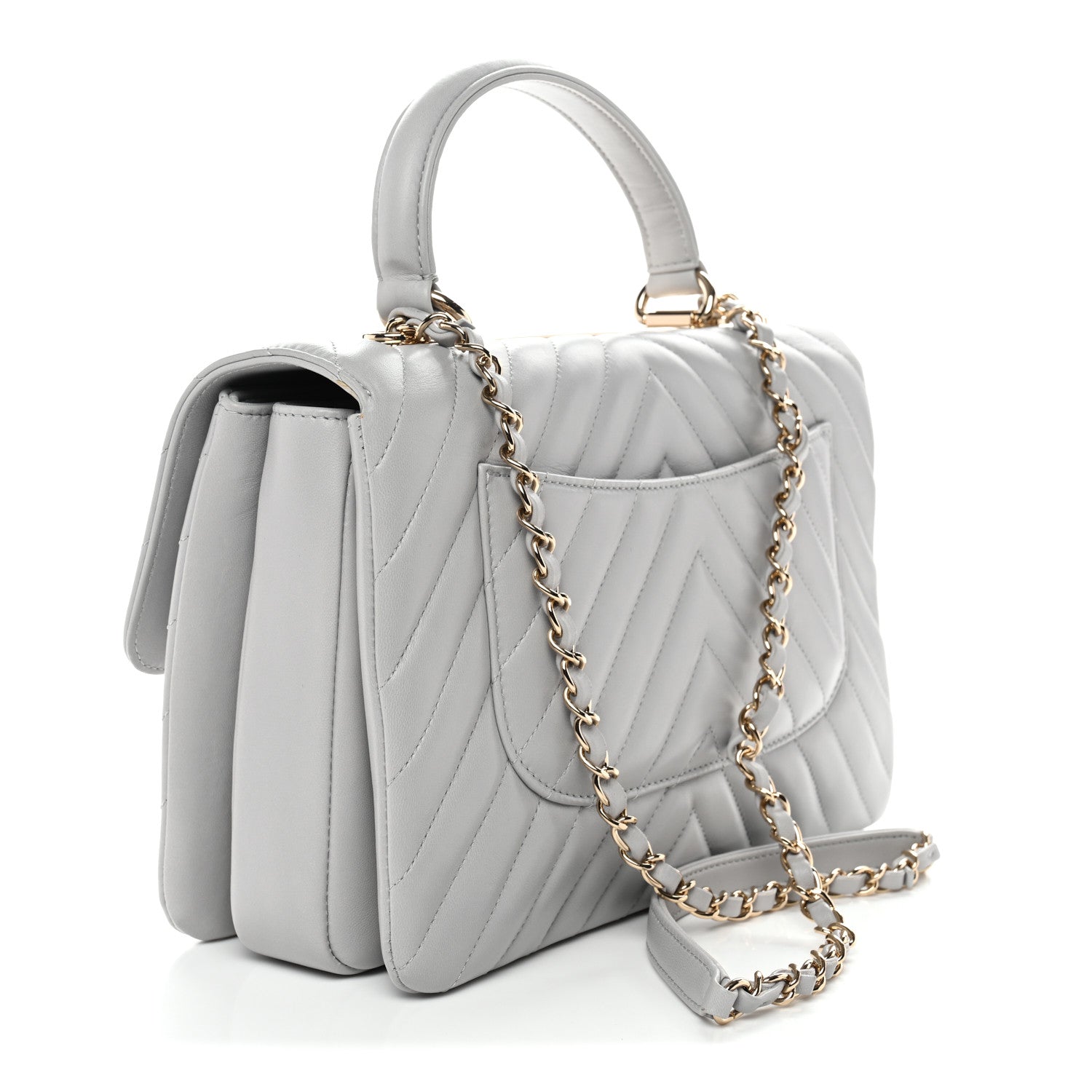 Chanel Lambskin Chevron Quilted Medium Trendy CC Dual Handle Flap Bag Grey 3 of 10