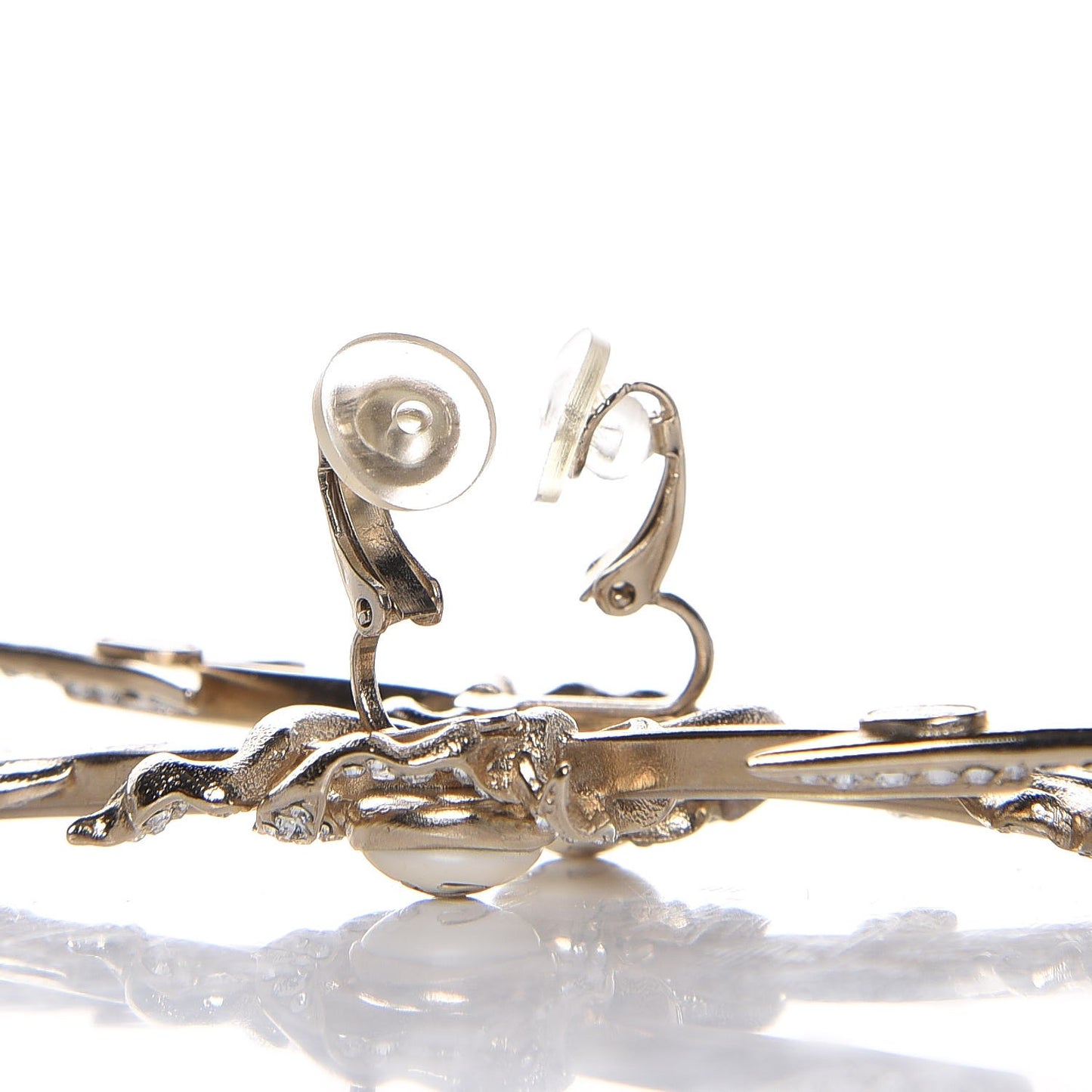 Crystal Pearl CC Arrow Clip On Earrings Gold