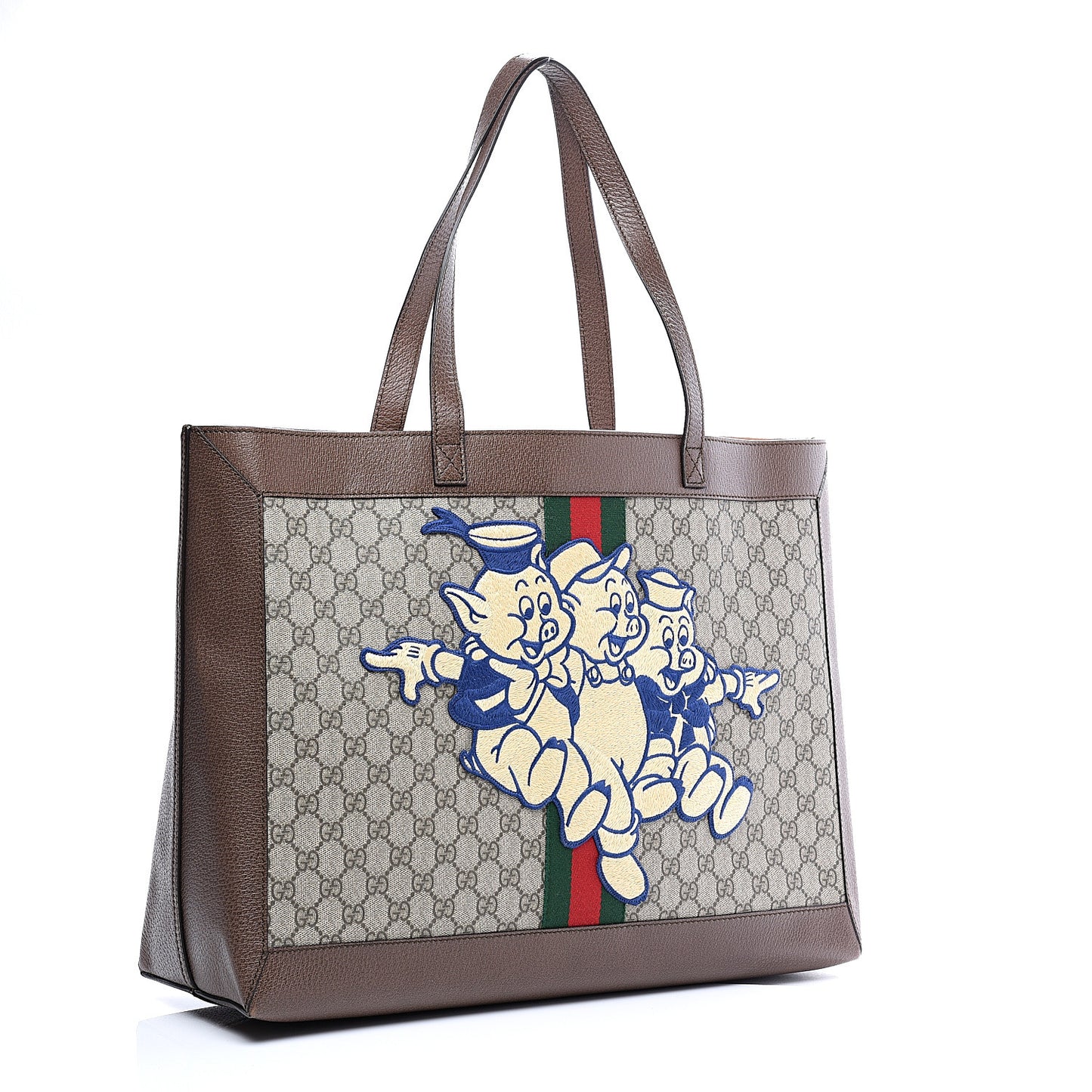 X DISNEY GG Supreme Monogram Web Three Little Pigs Large Ophidia Tote Beige New Acero