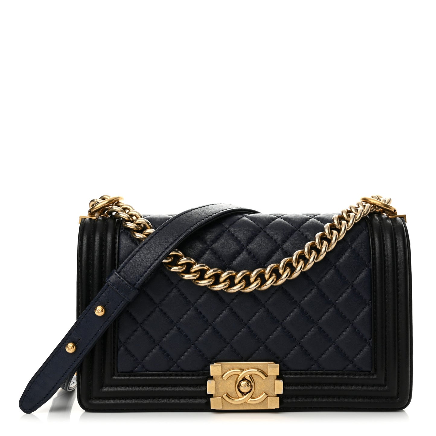 Lambskin Quilted Bi-Color Medium Boy Flap Black Navy