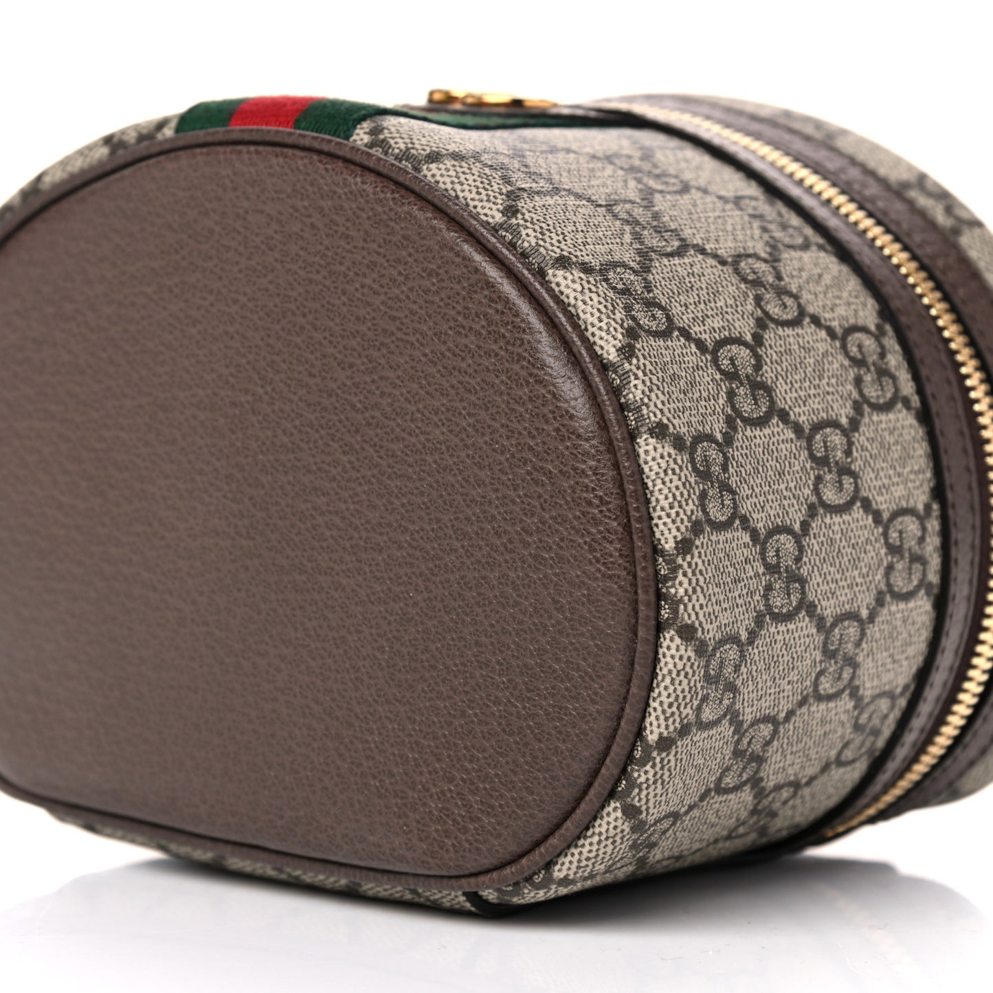 GG Supreme Monogram Textured Calfskin Web Ophidia Vanity Cosmetic Case Beige Ebony New Acero