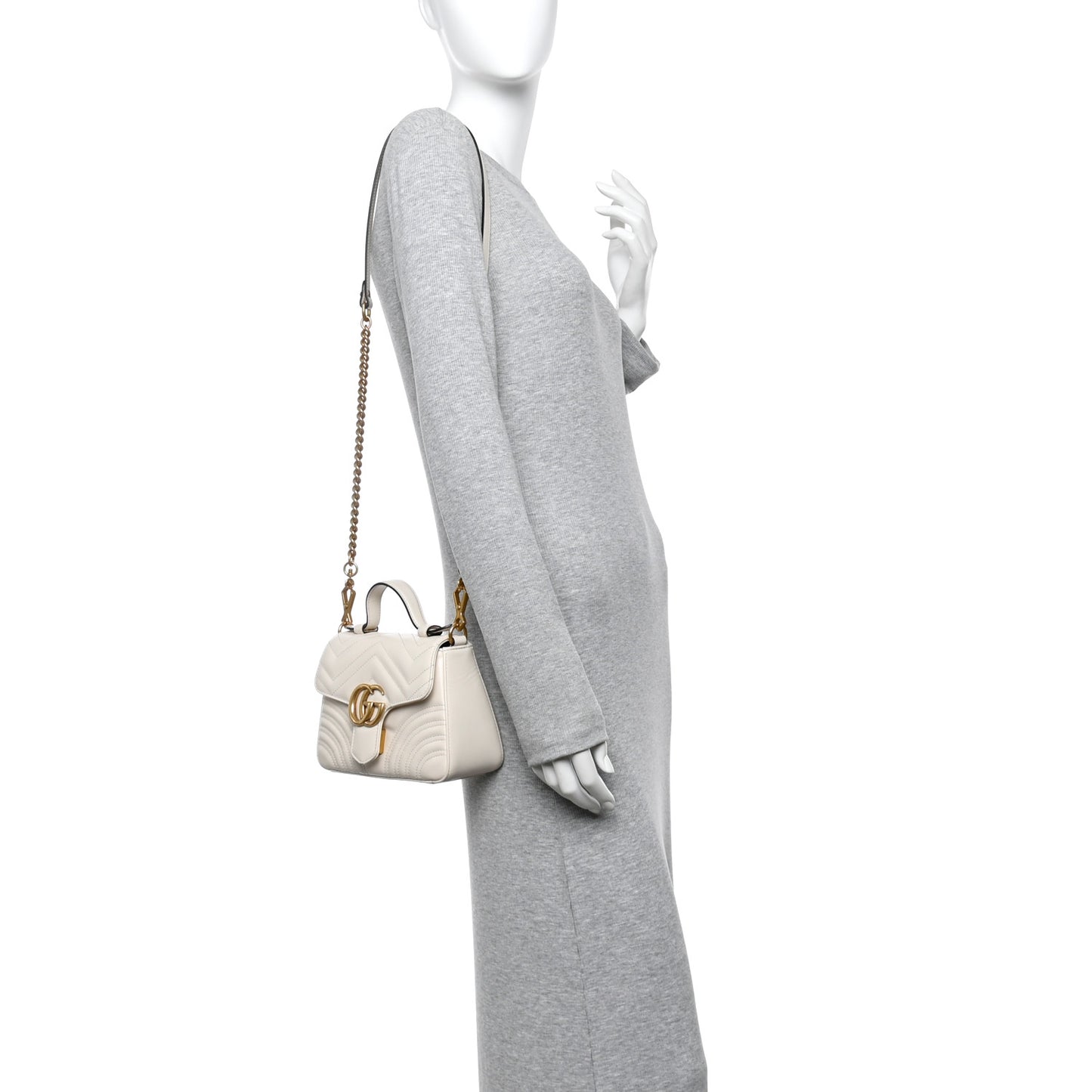 Calfskin Matelasse Mini GG Marmont Top Handle Shoulder Bag White