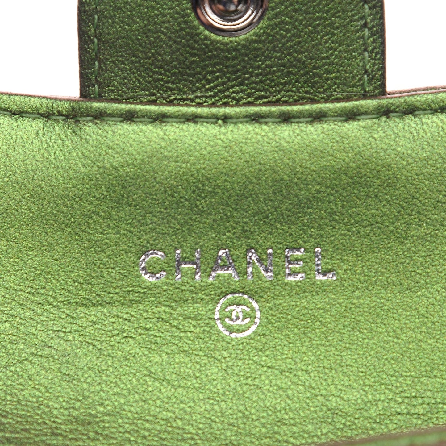 Metallic Lambskin Quilted Card Holder Green