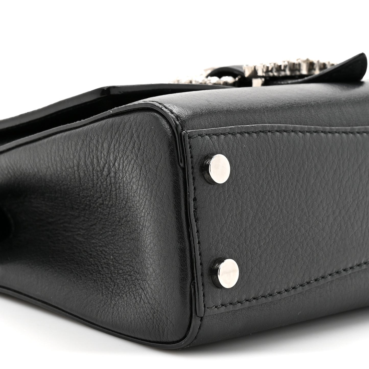 Calfskin Crystal Small Cheri Top Handle Bag Black
