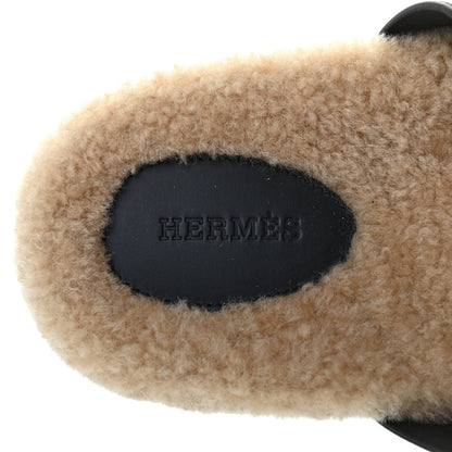 Hermes Veau Indios Woolskin Mens Chypre Sandals 42 Black Ecru 6 of 8