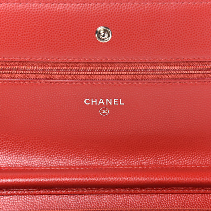 Chanel Caviar Chevron Quilted Wallet On Chain WOC Red 5 of 12