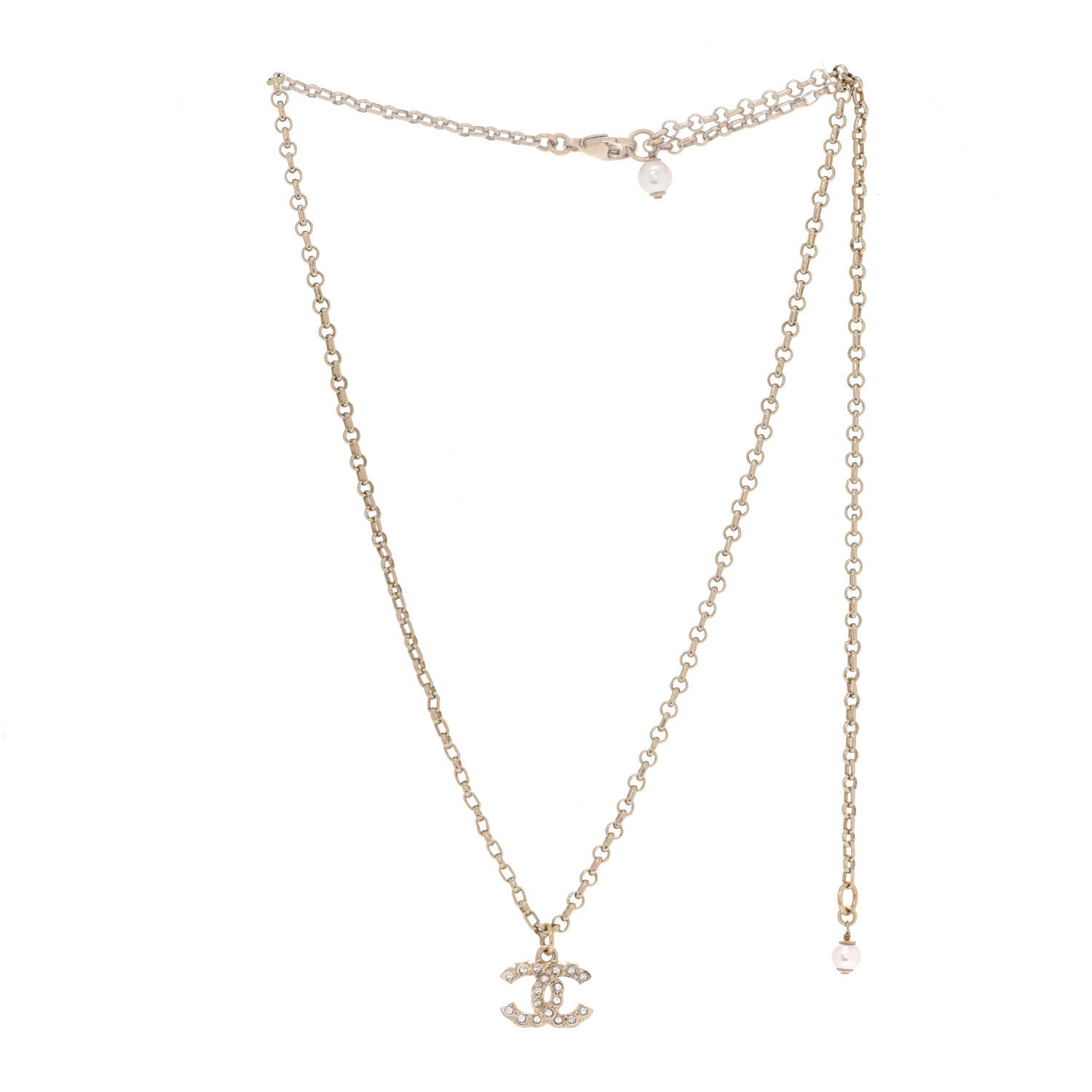 Chanel Pearl Crystal CC Pendant Necklace Gold 3 of 6