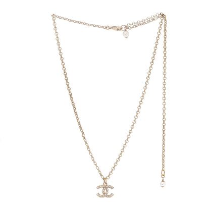 Chanel Pearl Crystal CC Pendant Necklace Gold 3 of 6