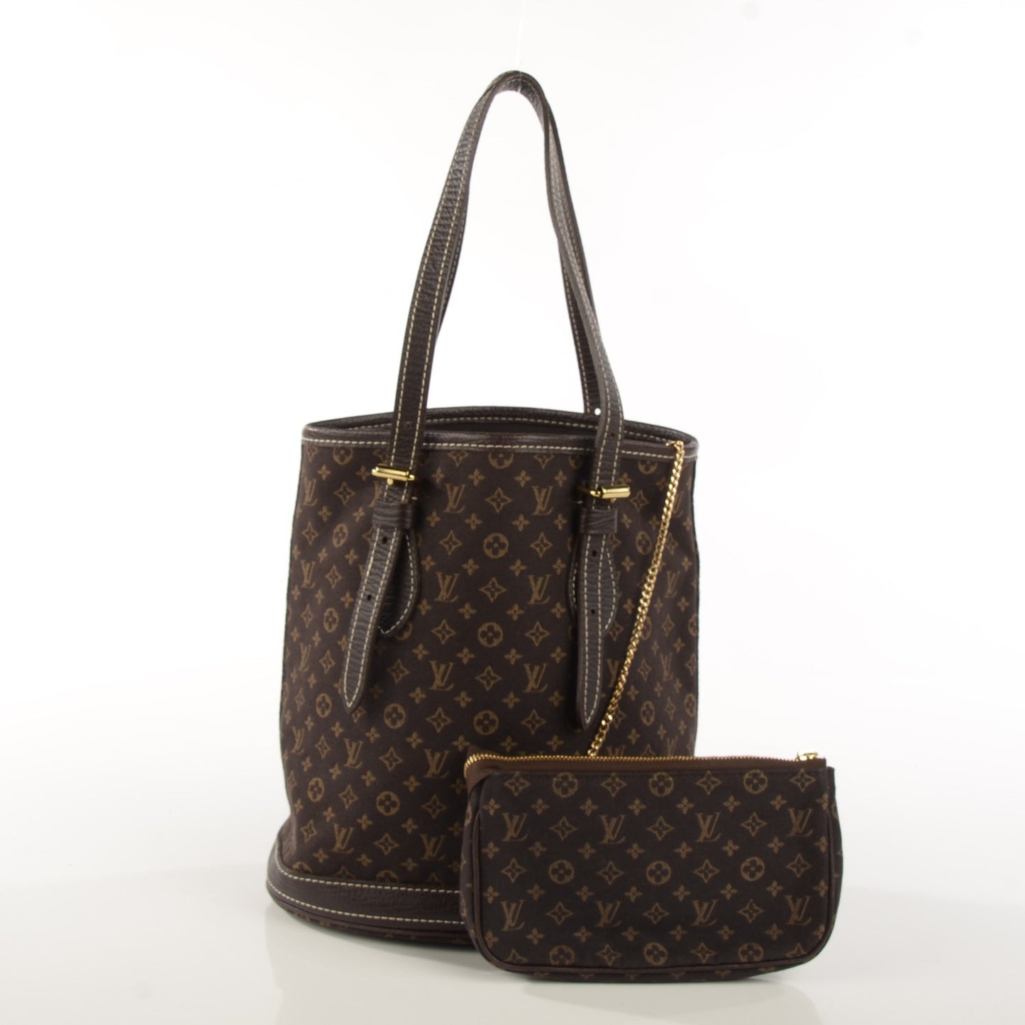 Mini Lin Monogram Bucket Bag Ebene