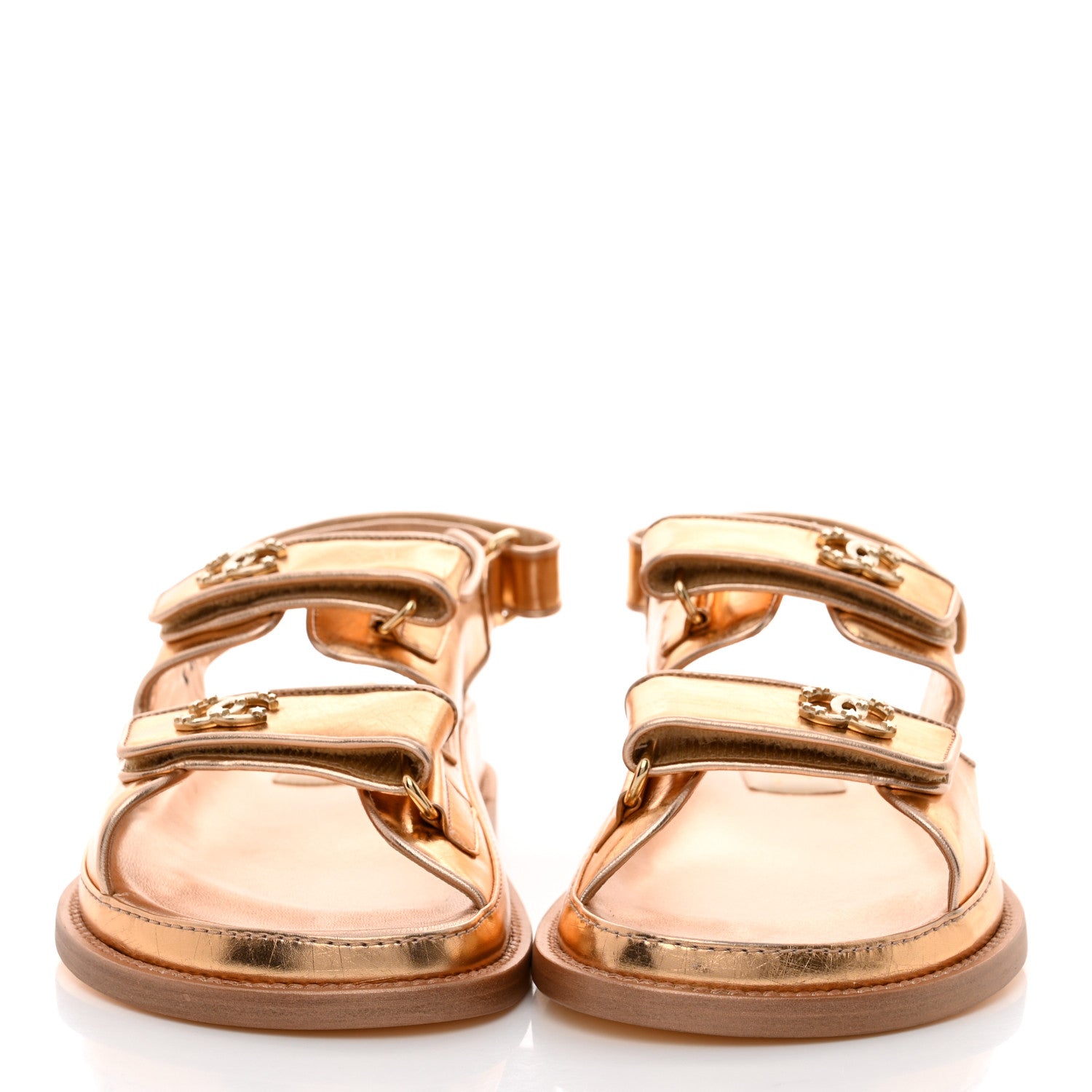 Chanel Metallic Laminated Calfskin Velcro Dad Sandals 37.5 Golden 2 of 9